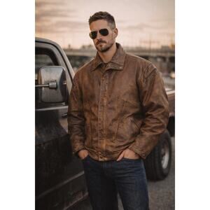 Vintage Adventure Bound XL Distressed Brown Leather Bomber Moto Jacket Aviation